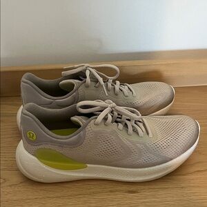 lululemon athletica Women's Taupe Sneakers with Yellow Accents